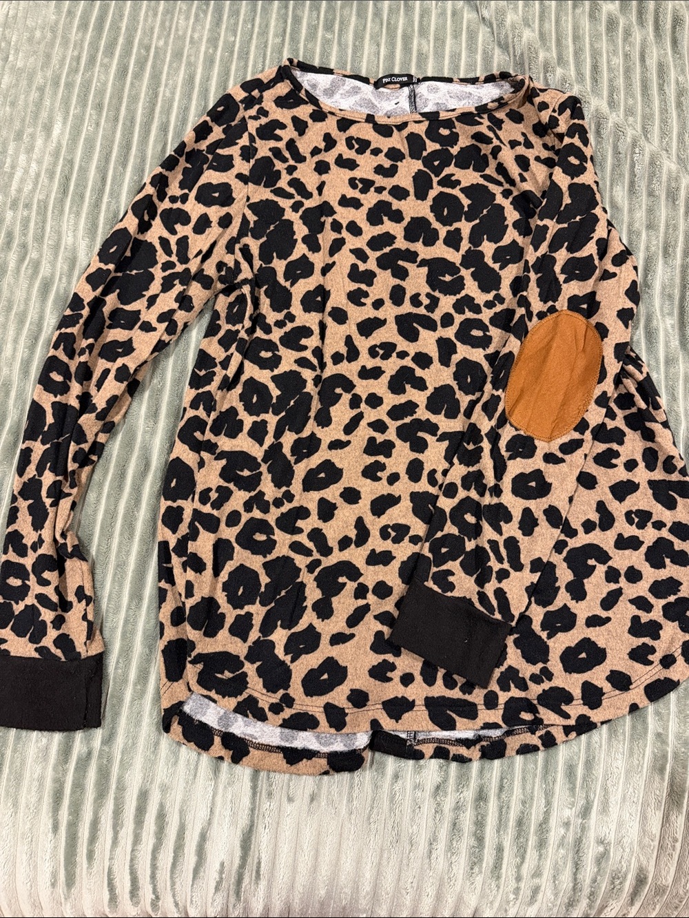 Womens Leopard Print Long-Sleeve Top with Elbow Patch